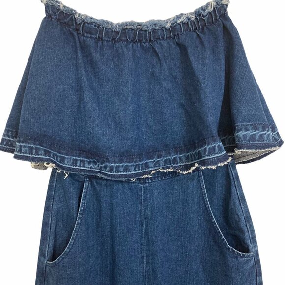 JOA LA Wide Leg Cropped Strapless Denim Jumpsuit - Picture 7 of 9